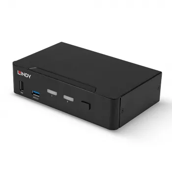 Switch KVM Lindy 2 portas DisplayPort 1.4, USB 3.0 e áudio