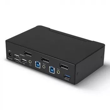 Switch KVM Lindy 2 portas DisplayPort 1.4, USB 3.0 e áudio