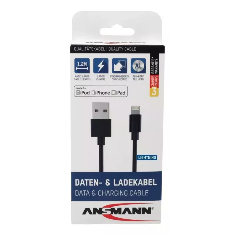 Cabo Lightning Ansmann 1700-0078 1,2 m preto
