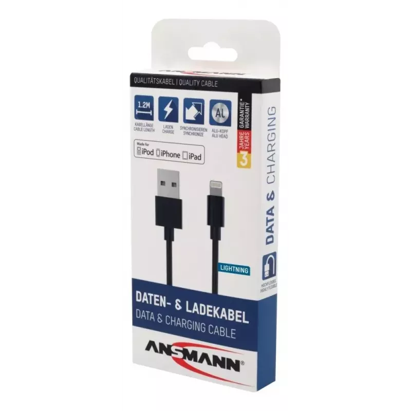 Cabo Lightning Ansmann 1700-0078 1,2 m preto