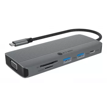 Docking station ICY BOX IB-DK4040a-CPD — 10-em-1 USB-C, HDMI 4K60Hz, VGA, 3×USB-A, Gigabit-LAN, PD 100W, SD/MicroSD, alumínio