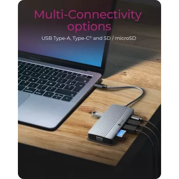 Docking station ICY BOX IB-DK4040a-CPD — 10-em-1 USB-C, HDMI 4K60Hz, VGA, 3×USB-A, Gigabit-LAN, PD 100W, SD/MicroSD, alumínio