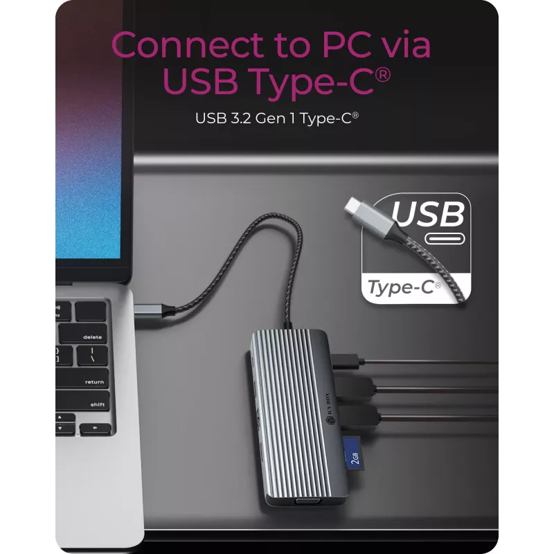 Docking station ICY BOX IB-DK4040a-CPD — 10-em-1 USB-C, HDMI 4K60Hz, VGA, 3×USB-A, Gigabit-LAN, PD 100W, SD/MicroSD, alumínio