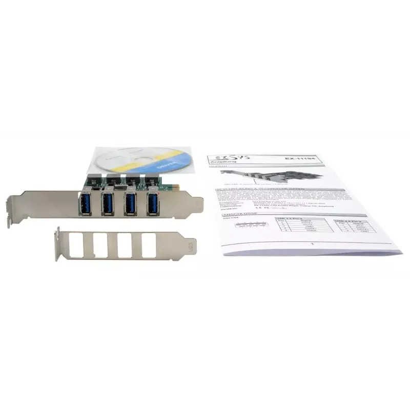Placa PCIe EXSYS 4 portas USB 3.2 Gen 1 com Self-Power 3A Renesas