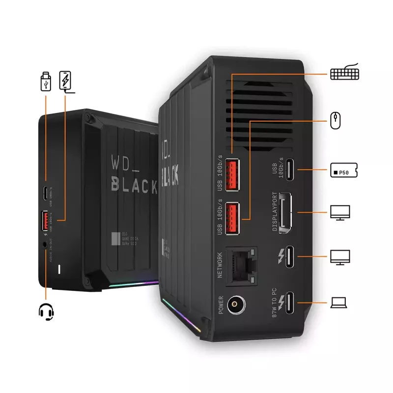 SSD Western Digital D50 com fios Thunderbolt 3 preto