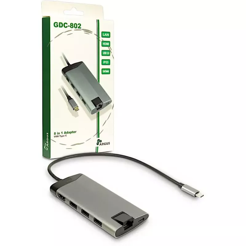 Inter-Tech GDC-802 USB 3.2 Gen 1 Type-C cinzento 100W Power Delivery
