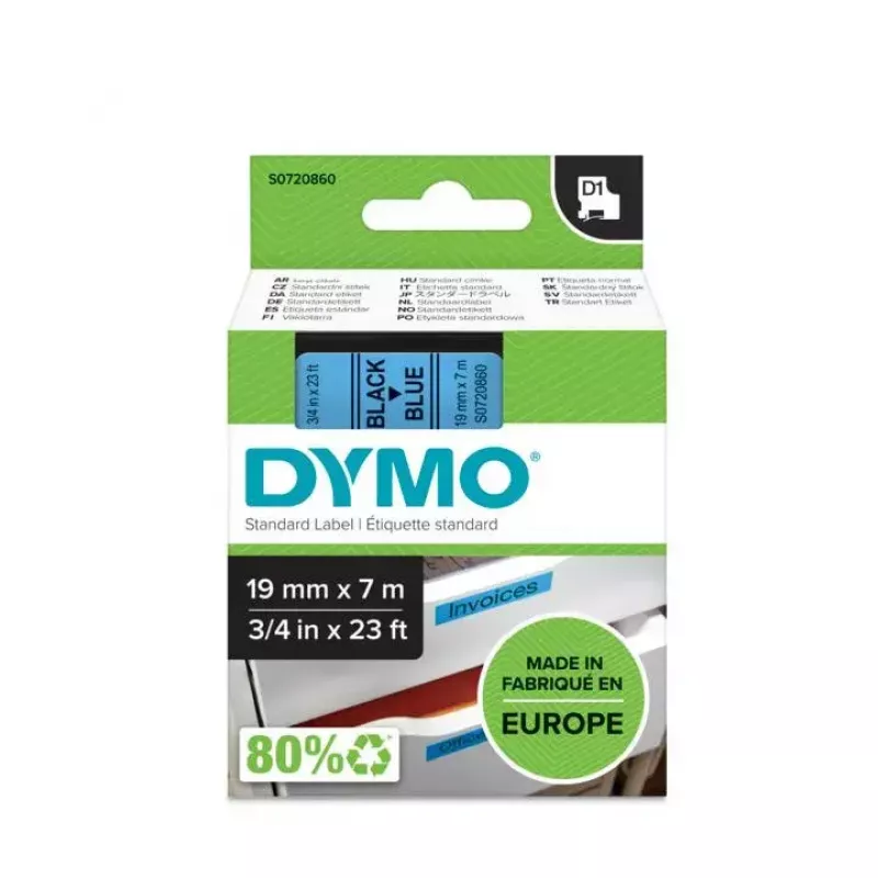 Etiquetas DYMO Authentic D1 | Impressão preta em fita azul | 19 mm x 7 m | Etiquetas autoadesivas para impressoras de etiquetas LabelManager | Fabricado na Europa