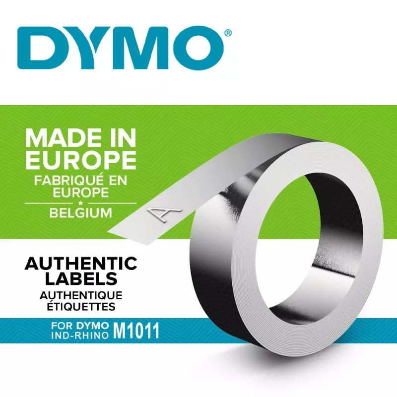 Fitas de gravação em alumínio DYMO, autoadesivas | 12 mm x 4,8 m | Compatível com a gravadora Rhino M1011 | Resistente às intempéries | Ideal para DIY e construção | Fabricado na Europa