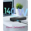 Estação de acoplamento ICY BOX IB-DK7401-CU31 USB-C 17 em 1, 6 saídas de vídeo, 8K, DisplayLink, USB 3.2 Gen 2, 140 W PD 3.1, 2,5 GbE, SD/microSD, preta