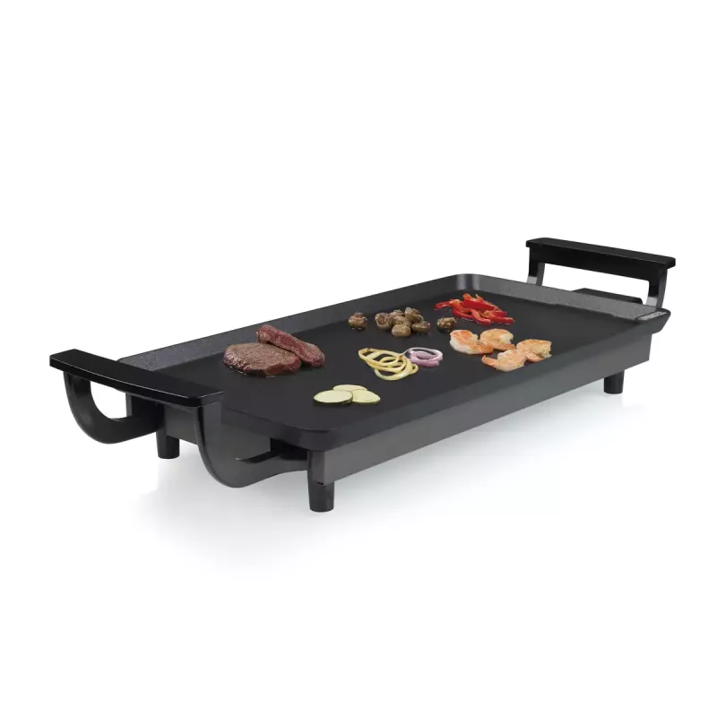 Princess 01.102209.01.005 Economy Table Chef placa de grelhador elétrica, de instalação livre, 430 x 230 mm, antiaderente, sem BPA, preta/aço inoxidável