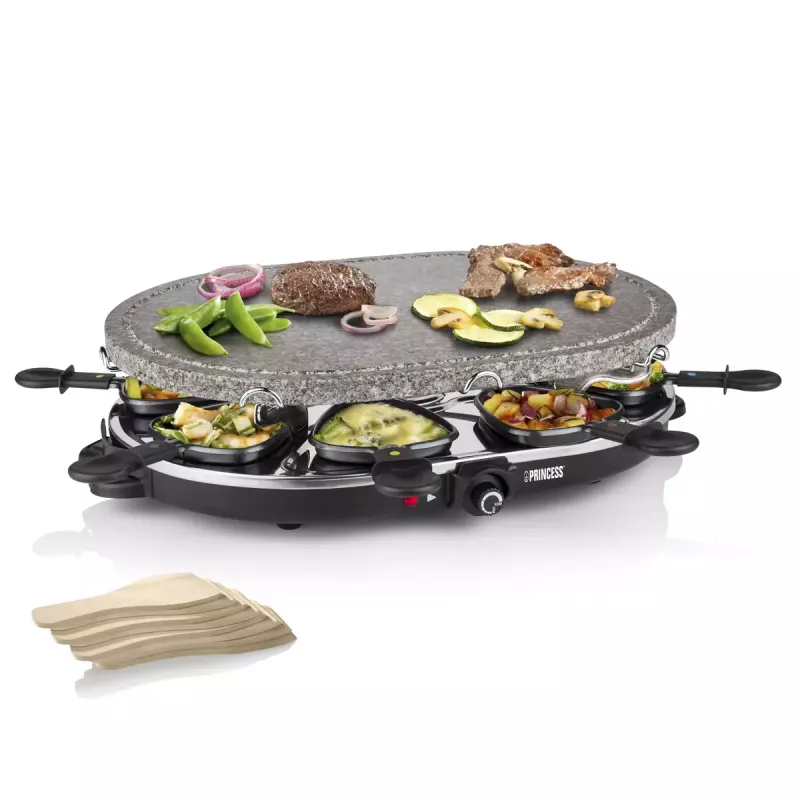 Princess 162720 Raclette 8 pedra oval grelhador party 1200W 8 frigideiras