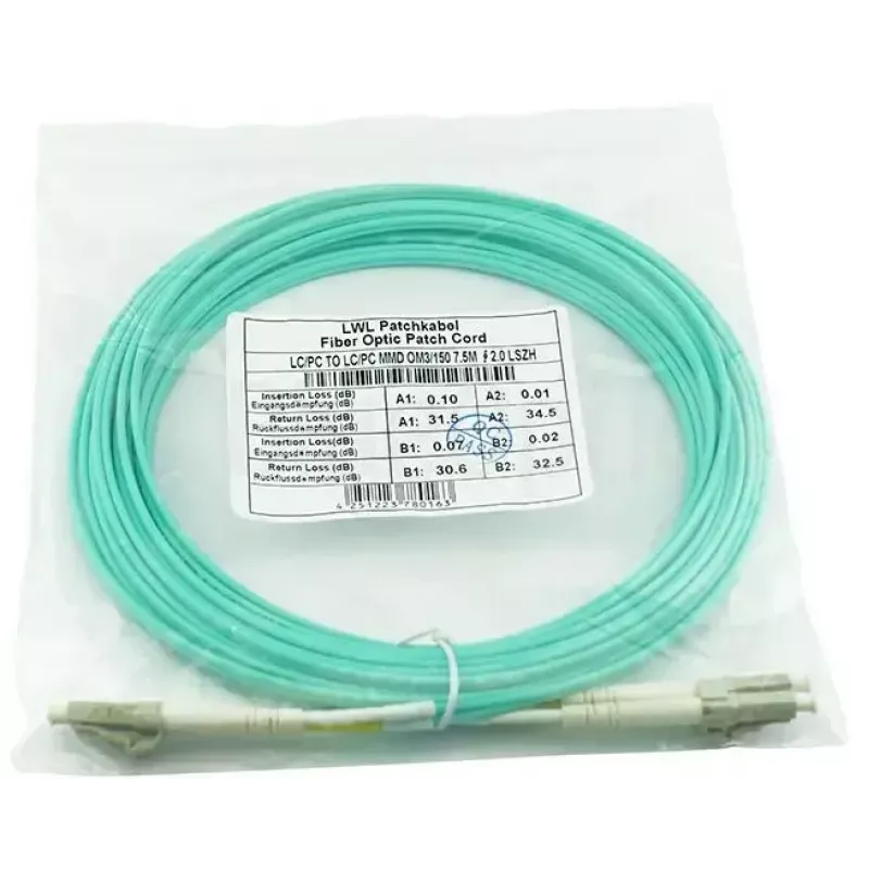 BlueOptics 050502T512000030M-BO Cabo de patch de fibra ótica duplex, LC/UPC para LC/UPC, OM3 50/125 µm, 30 m, bege