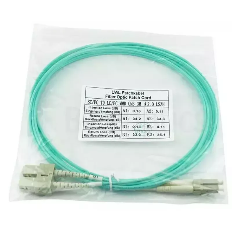 BlueOptics 055702K512000015M-BO Cabo de patch de fibra ótica duplex, LC/UPC para SC/UPC, OM3 50/125 µm, 15 m, bege