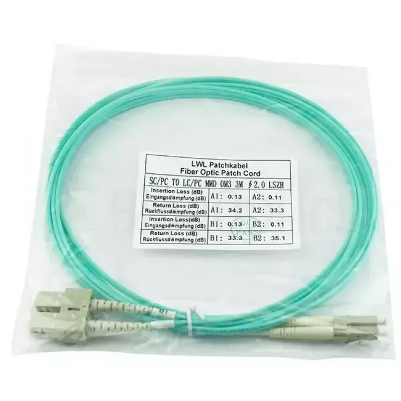 BlueOptics 055702K512000020M-BO Cabo de patch de fibra ótica duplex, LC/UPC para SC/UPC, OM3 50/125 µm, 20 m, bege