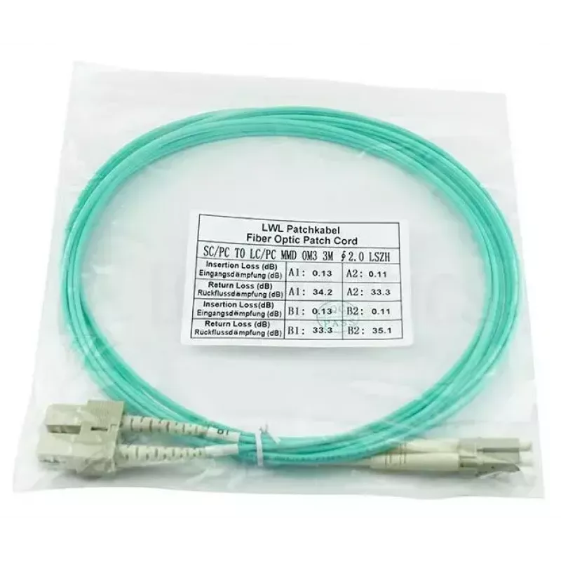 BlueOptics 055702K512000030M-BO Cabo de patch de fibra ótica duplex, LC/UPC para SC/UPC, OM3 50/125 µm, 30 m, bege