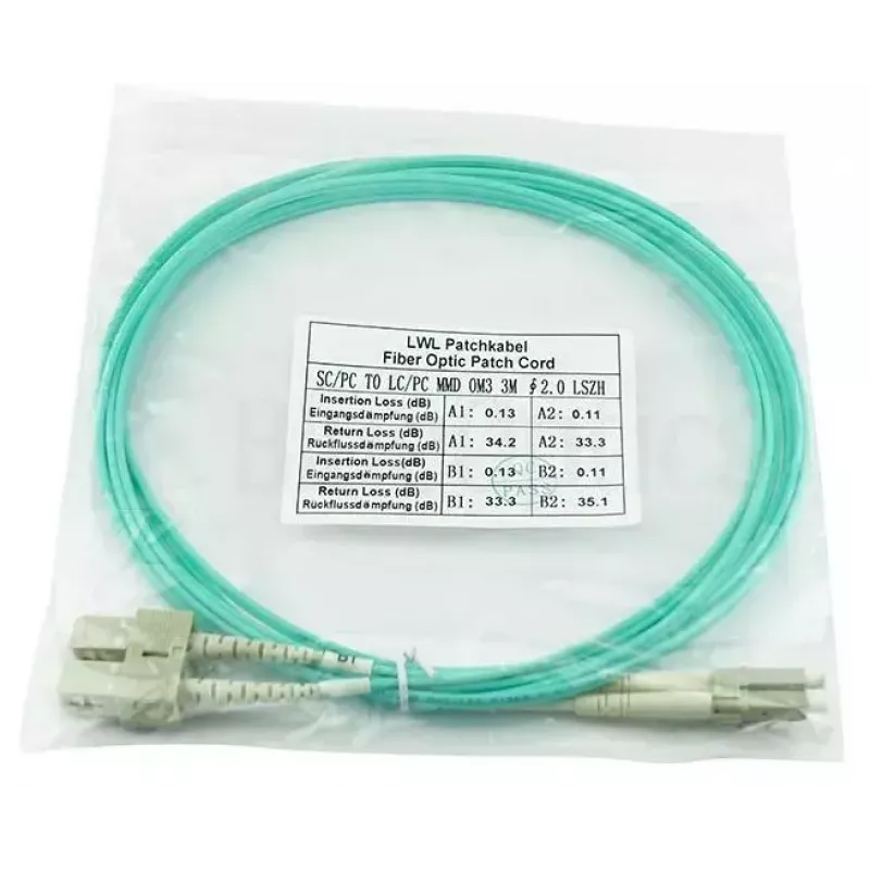 BlueOptics 055702K512000050M-BO Cabo de patch de fibra ótica duplex, LC/UPC para SC/UPC, OM3 50/125 µm, 50 m, bege