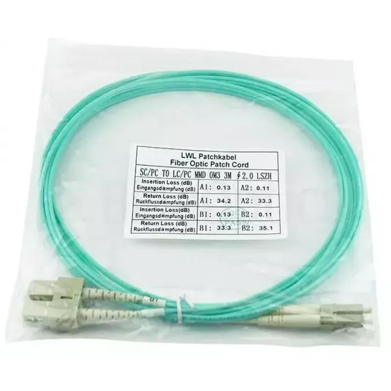BlueOptics 055702T512000020M-BO Cabo de patch de fibra ótica duplex, LC/UPC para SC/UPC, OM3 50/125 µm, 20 m, bege