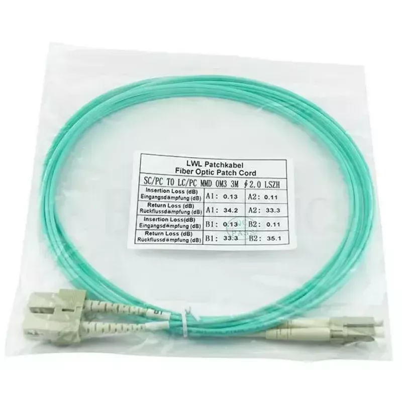 BlueOptics 055702T512000030M-BO Cabo de patch de fibra ótica duplex, LC/UPC para SC/UPC, OM3 50/125 µm, 30 m, bege