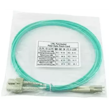 BlueOptics 055702T512000050M-BO Cabo de patch de fibra ótica duplex, LC/UPC para SC/UPC, OM3 50/125 µm, 50 m, bege