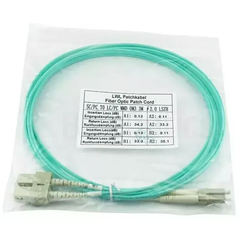 BlueOptics 055702T512000050M-BO Cabo de patch de fibra ótica duplex, LC/UPC para SC/UPC, OM3 50/125 µm, 50 m, bege
