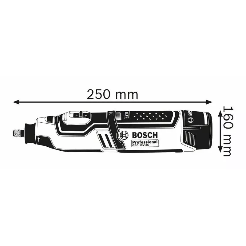 Bosch GRO 10.8 V-LI Professional Ferramenta rotativa sem fios, pinça de 3,2 mm, 2 baterias