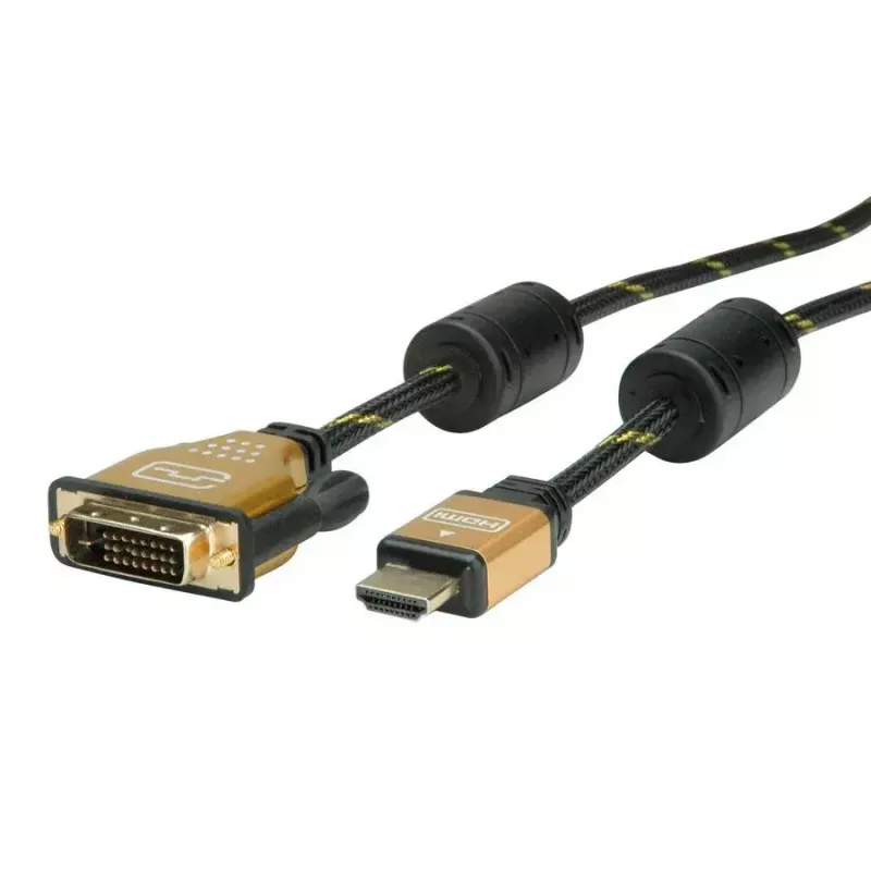 Cabo adaptador de vídeo ROLINE 11.04.5895 10 m HDMI DVI preto dourado