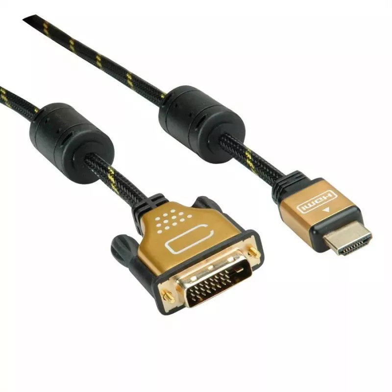 Cabo adaptador de vídeo ROLINE 11.04.5895 10 m HDMI DVI preto dourado