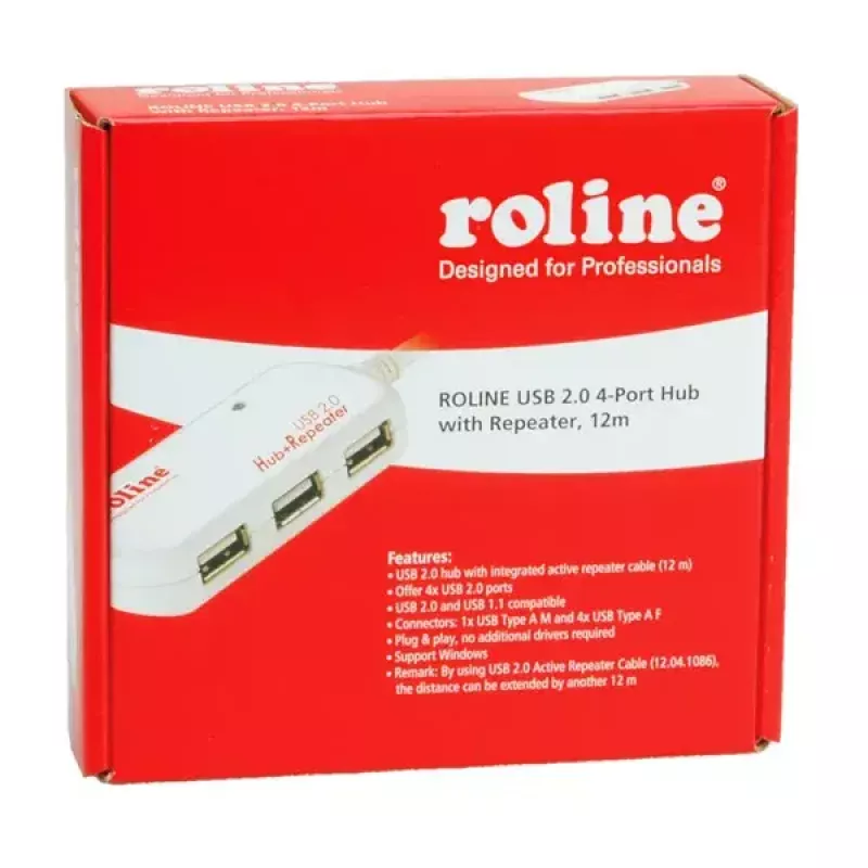 Hub USB ROLINE 4 portas com repetidor 12 m