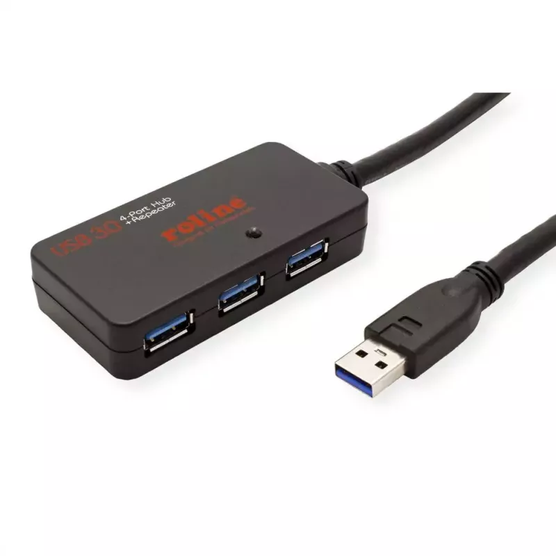 Hub USB ROLINE 3.2 Gen 1 4 portas com repetidor preto 10 m