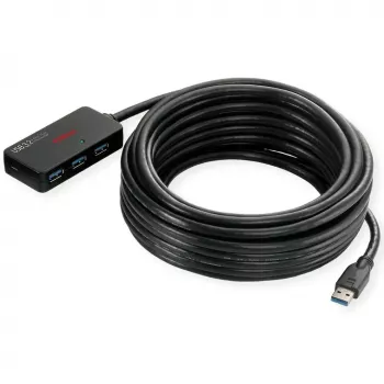 Hub USB ROLINE 3.2 Gen 1 4 portas com repetidor preto 10 m