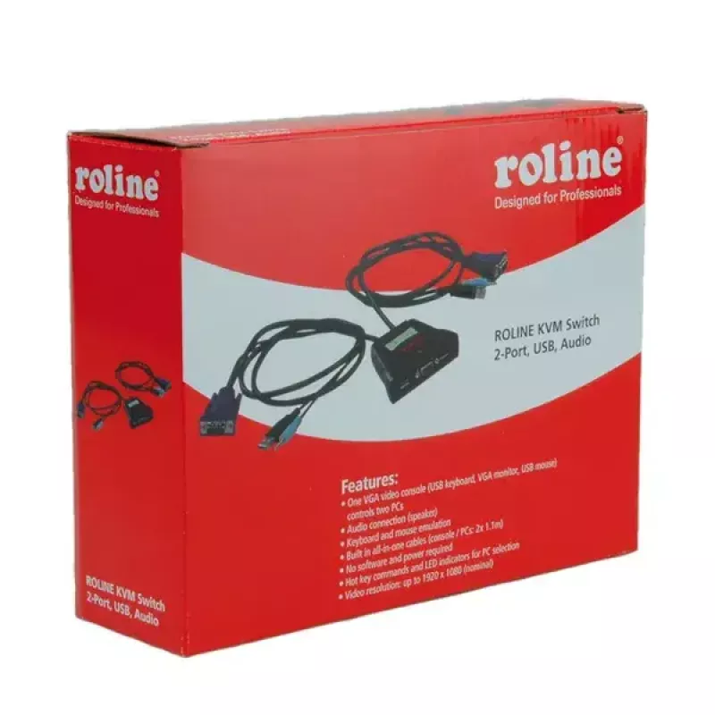Comutador KVM ROLINE Star, 1 utilizador, 2 PCs, áudio, USB