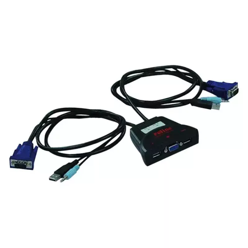 Comutador KVM ROLINE Star, 1 utilizador, 2 PCs, áudio, USB