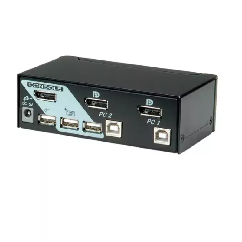 Comutador KVM ROLINE, 1 utilizador, 2 PCs, DisplayPort com hub USB