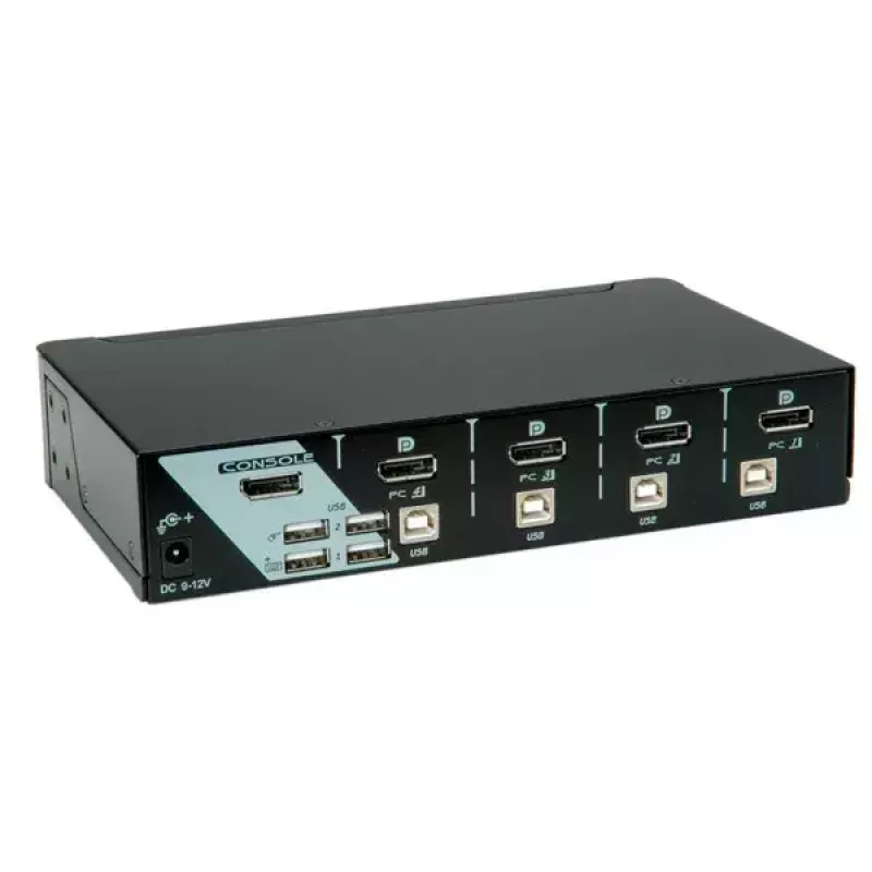 Comutador KVM ROLINE, 1 utilizador, 4 PCs, DisplayPort com hub USB