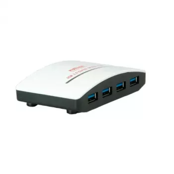 Hub USB ROLINE preto e branco, 4 portas, com fonte de alimentação