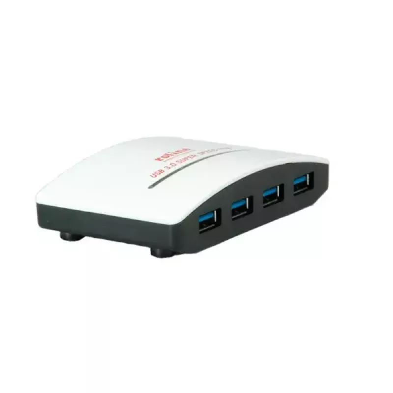 Hub USB ROLINE preto e branco, 4 portas, com fonte de alimentação