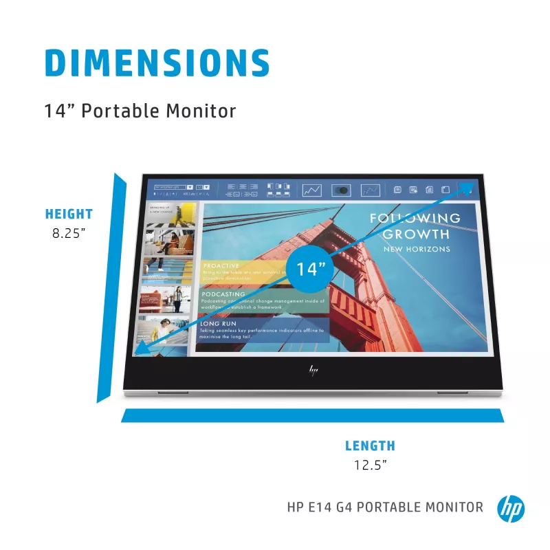 Monitor de computador HP E-Series E14 G4 35,6 cm (14 polegadas) 1920 x 1080 píxeis Full HD LED branco