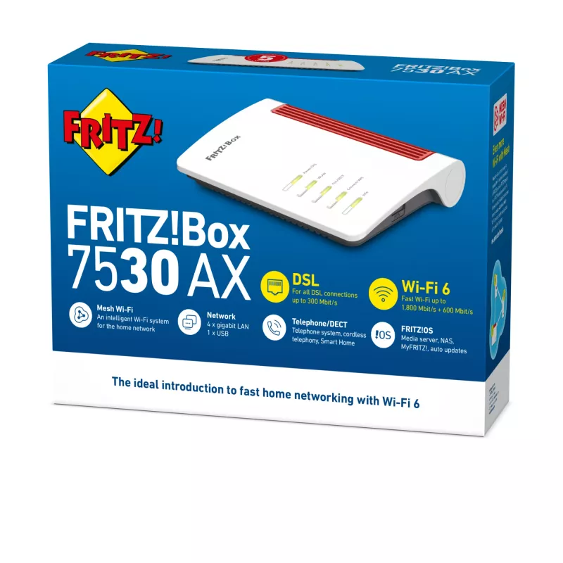 Box FRITZ! 7530 AX router Wi-Fi Gigabit Ethernet dual band (2,4 GHz / 5 GHz) branco