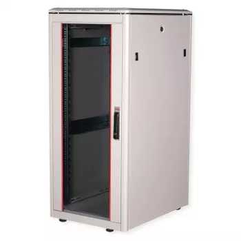 Armário de rede ROLINE 19 polegadas Pro 26U, 600x800 mm LxP, porta de vidro, cinzento, IP20, capacidade de carga 600 kg
