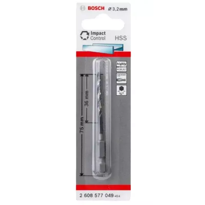 Bosch 2608577049 Broca helicoidal HSS para metal 3,2 mm, 75 mm, DIN 338