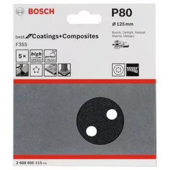 Folha de lixa Bosch F355 5 unidades 2608605115