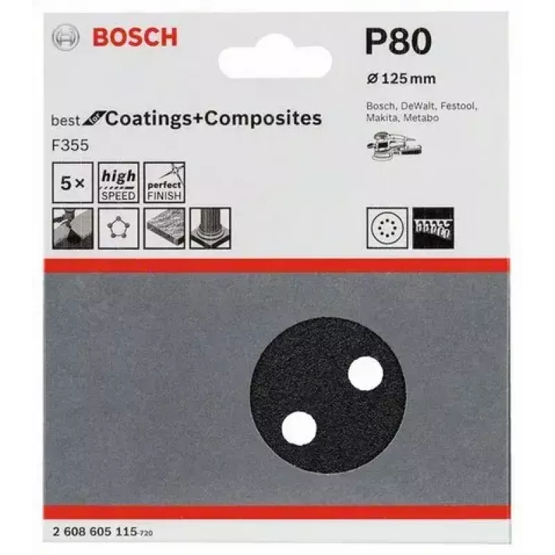 Folha de lixa Bosch F355 5 unidades 2608605115