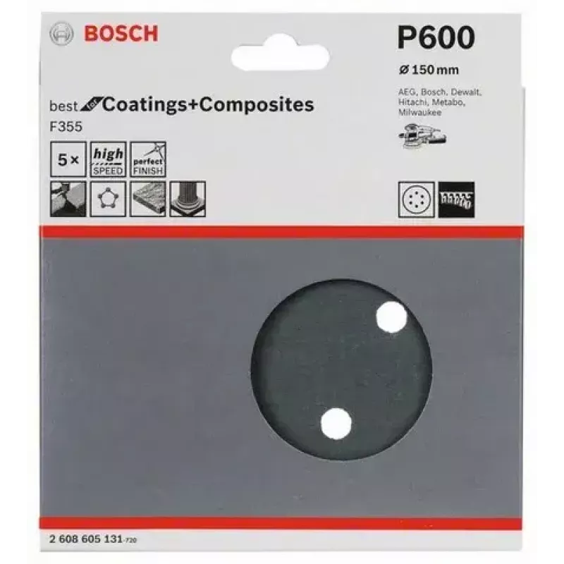 Folha de lixa Bosch F355 5 unidades 2608605131