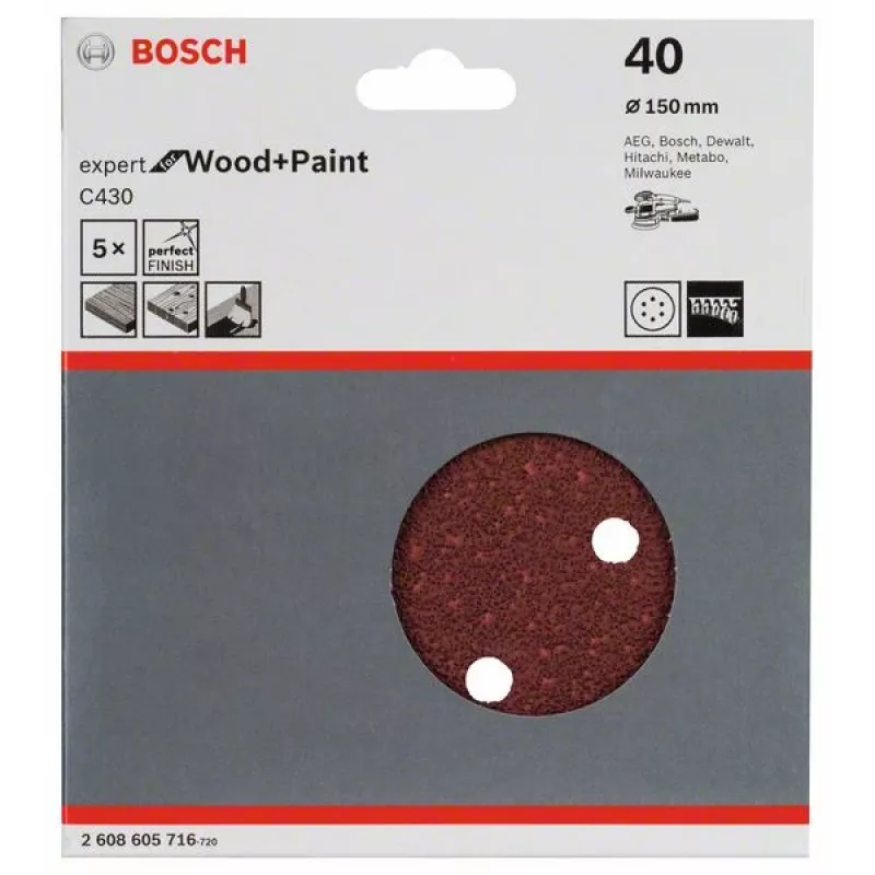 Acessório de lixar manual Bosch 2 608 605 716 folha de lixa P40 5 unid.