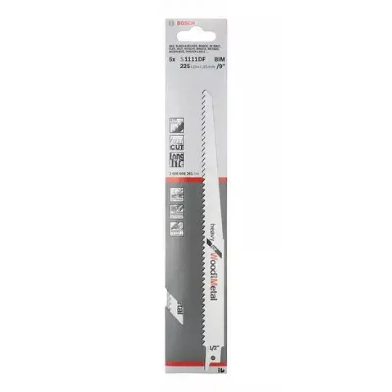 Lâmina de serra sabre Bosch S 1111 DF bimetal 22,5 cm 4,3 mm de passo de dente