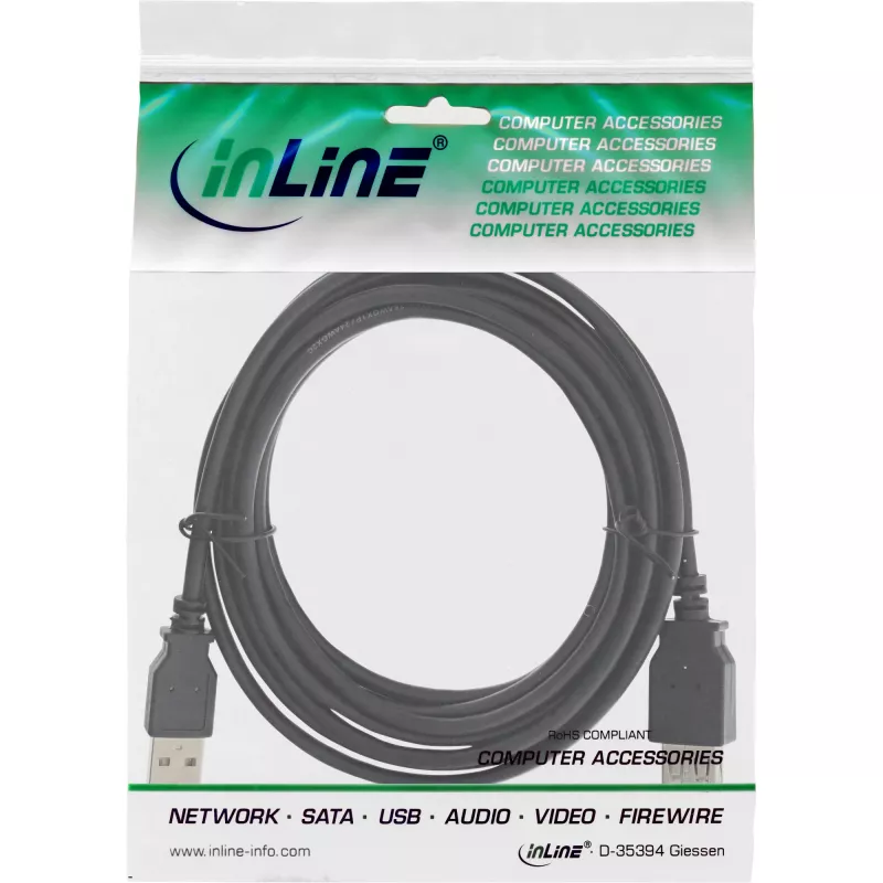 Cabo de extensão USB 2.0 Type-A macho/fêmea InLine 34618B 1,8 m preto