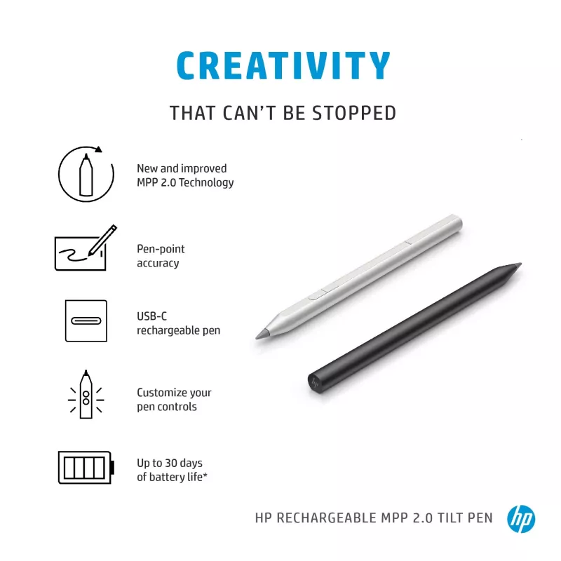 HP MPP 2.0 Tilt Pen recarregável (preto), portátil, HP, preto, 1 mês(es), China, Home