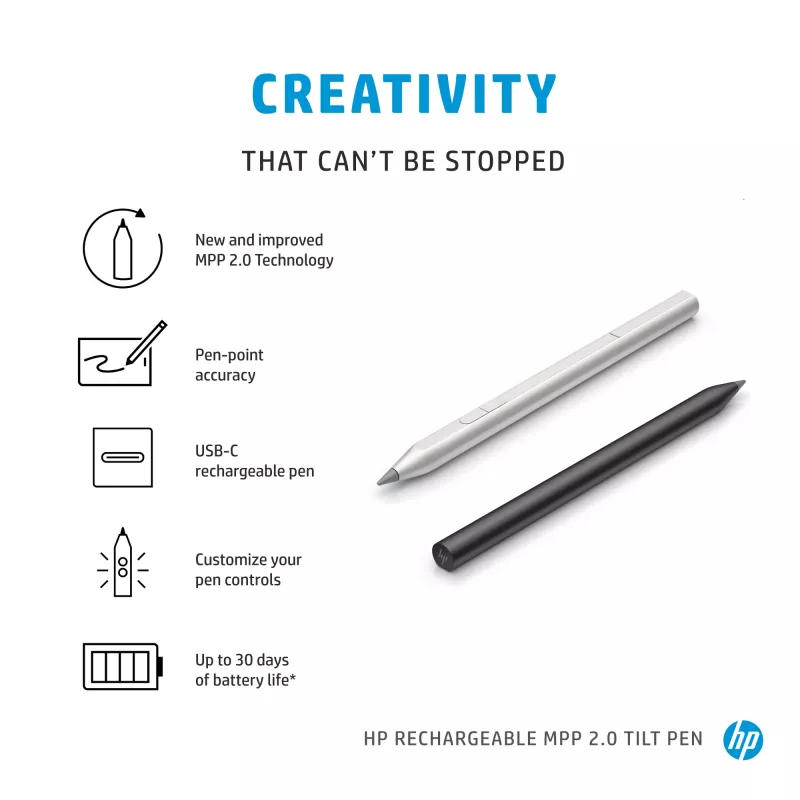 HP MPP 2.0 Tilt Pen recarregável (preto), portátil, HP, preto, 1 mês(es), China, Home