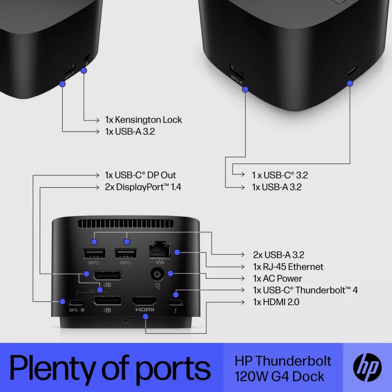 Estação de acoplamento HP Thunderbolt Dock 120W G4 com fios preta Thunderbolt 4