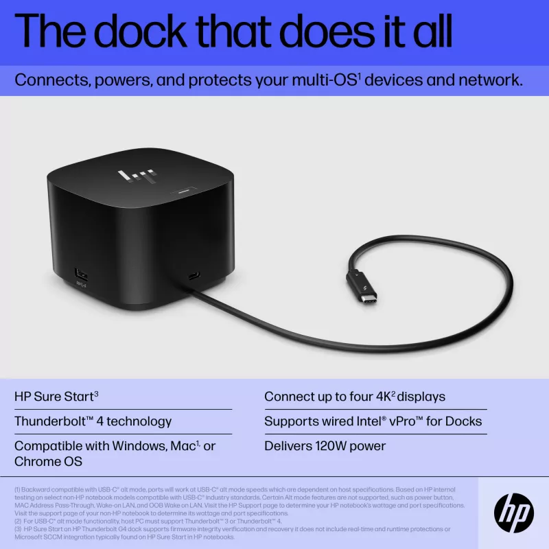 Estação de acoplamento HP Thunderbolt Dock 120W G4 com fios preta Thunderbolt 4